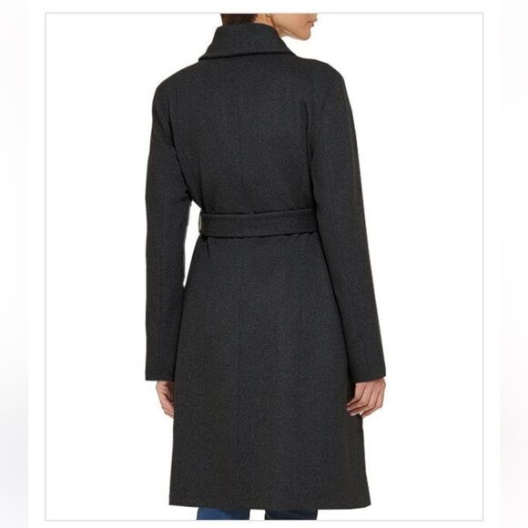 Cole Haan Signature Wool Blend Wide Collar Belted Coat Black US 12 NEW MSRP $400 - Picture 3 of 10